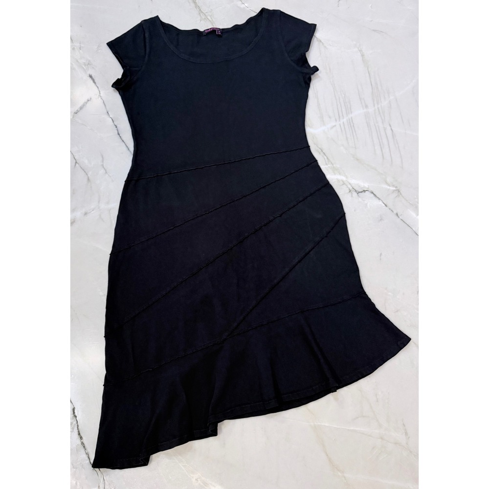 Fresh Produce Womens XL Black Cotton Asymmetrical Ruffle Hem Dress Coastal USA